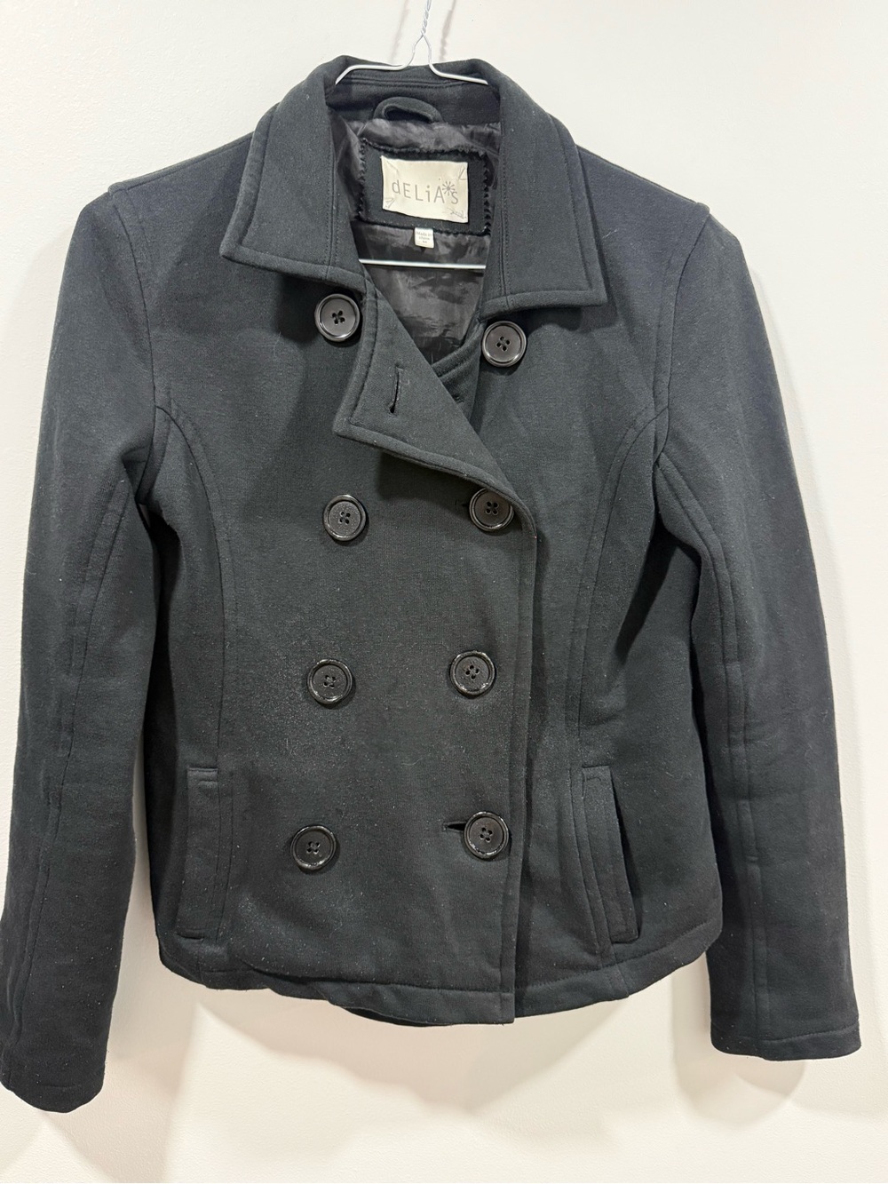 dELiA*s Women's Double-Breasted Black Peacoat Vintage Y2K